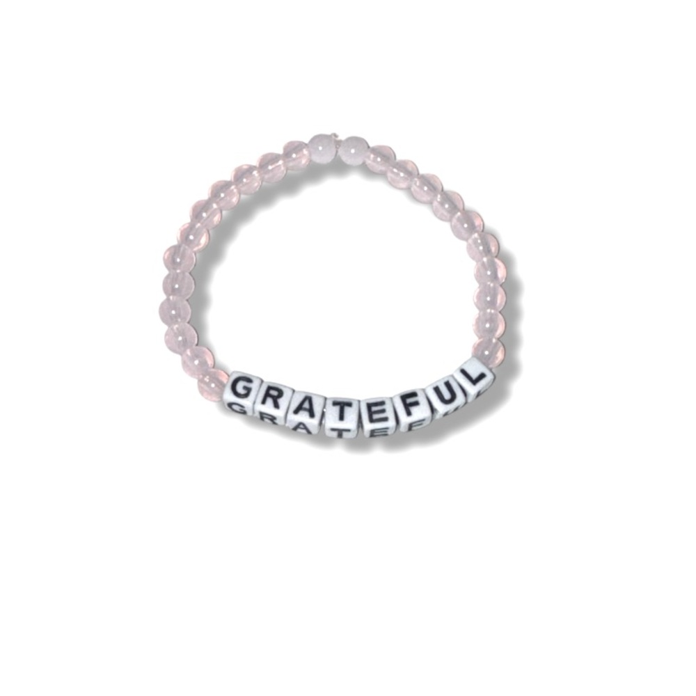 3 FOR $10 HANDCRAFTED Light Pink Glass Beaded 'Grateful' Bracelet